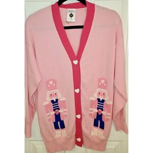 Merry Moments Sz S Pink Nutcracker Christmas Holiday Sweater Cardigan